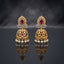 Gold-Tone Antique Rajwadi Ruby & Emerald CZ Peacock Dome Jhumka Earrings with pearl drops