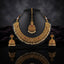 Gold-Tone Rajwari Ruby Stone Choker Necklace, Jhumka Earrings & Chandbali Maang Tikka Bridal Set on stand