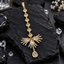 Gold-Tone Clear Teardrop Bindia with Radiating Fan Details & Halo Drop