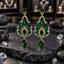 Gold-Tone Green Leaf & Teardrop Chandelier Earrings