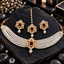 Gold-Tone Maroon Rectangle Pearl-Look Choker, Earrings & Bindia Set