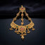 Gold-tone ornate headpiece with multicolor stones, floral openwork detailing, and dangling bead accents on a dark background.