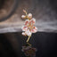 Gold-Tone Pink Enamel Cherry Blossom Faux Pearl CZ Stem Brooch Pin