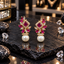 Gold-Tone Pink-Red AD Earrings with Square Centres, Leaf Accents & Pearl-Look Drops