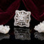 22K Gold-Tone White CZ Princess Cluster Double Square Scalloped Halo Open-Work Bridal Ring