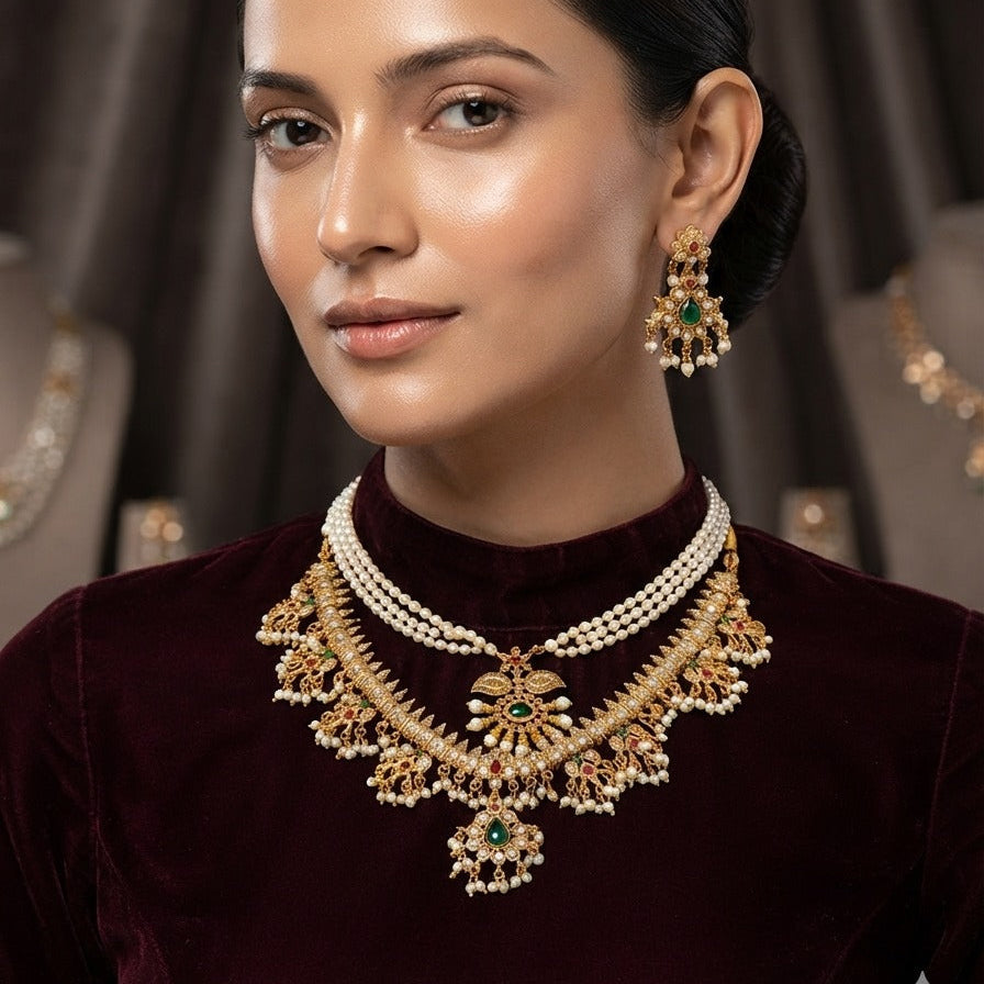 Pearl & Guttapusalu Statement Necklace Set