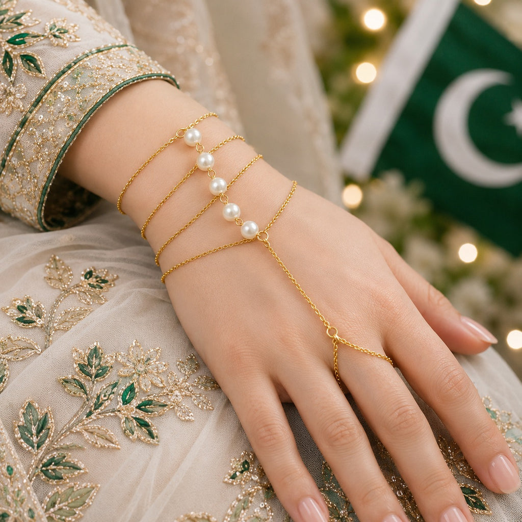 Pearl Layered Hand Chain Bracelet