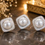 White pearl square crystal locket set with sparkling silver-tone detailing