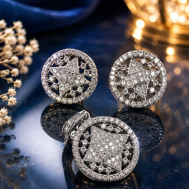 Silver-tone star crystal pendant and matching earrings jewelry set