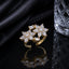 Golden CZ floral cluster statement ring with sparkling marquise and baguette stone detailing