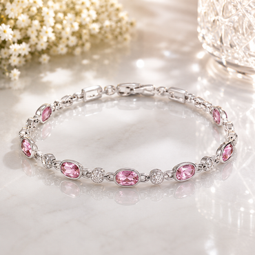 Elegant pink crystal silver-tone bracelet with sparkling stones