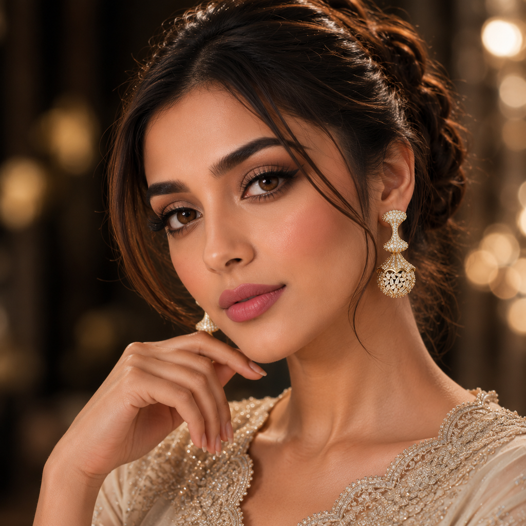Royal gold-plated crystal drop earrings with intricate sparkling detailing