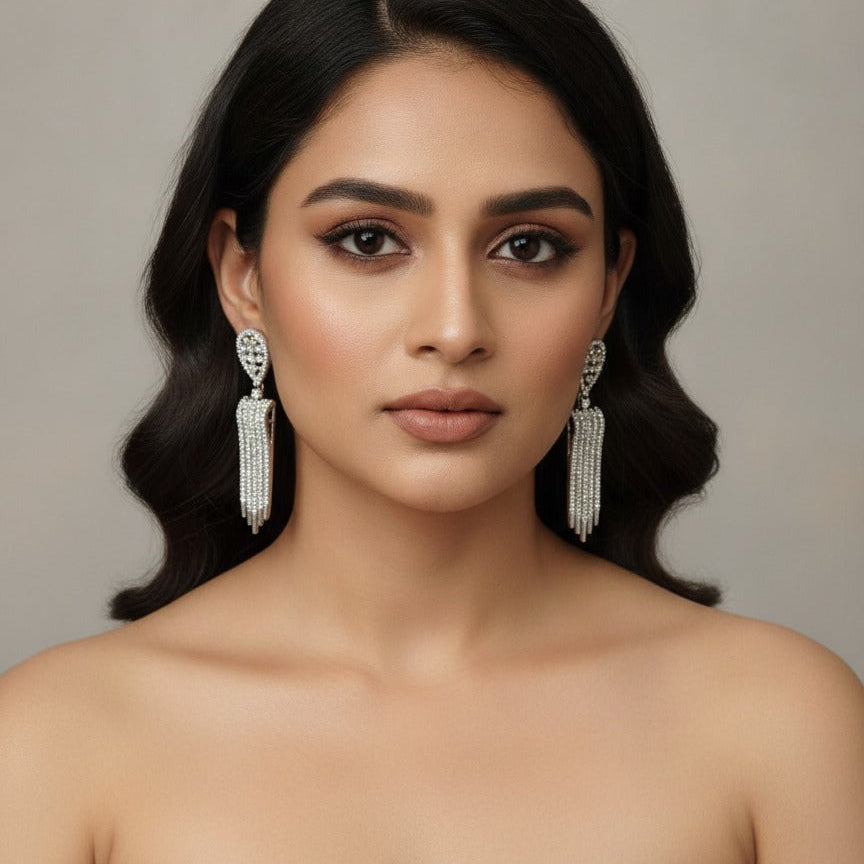 Silver CZ Fringe Drop Earrings