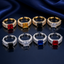 CZ princess cut baguette adjustable open-band ring in 8 color variants - red, yellow, black, white in gold-tone and black, white, blue, red in silver-tone