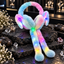 Pastel rainbow light-up bunny ear earmuffs with a pink-and-blue headband, multicolour ear covers and long blue-ended tails with colourful lights.