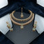 Rose Gold Sage Green Cabochon CZ Choker Necklace, Drop Earrings & Maang Tikka Bridal Set