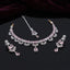 Silver Baguette Fan Scallop CZ Necklace Earrings Tikka Bridal Set