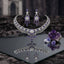 Silver CZ Fringe Choker Starburst Medallion Grand Bridal Parure Set — Necklace & Earrings