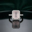Silver Emerald Cut CZ Rectangular Halo Pave Band Solitaire Ring in Rose Pink Morganite variant on dark mirror surface with dark teal velvet backdrop showing soft blush rose pink emerald-cut CZ solitaire in 4-claw setting with full rectangular white CZ halo and continuous micro-pave white CZ band in rhodium silver with mirror reflection below