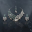 Silver Emerald CZ Halo Pearl Drop Leaf Bib Necklace, Earrings & Maang Tikka Set