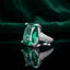 Silver-Tone Emerald Green CZ Cushion Cut Statement Ring with geometric pavé shoulders