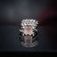 Silver Marquise Leaf Crown Princess CZ Adjustable Cocktail Ring in Rose Quartz Pink — rhodium-plated open adjustable ring with marquise white CZ wheat leaf crown, micro-pavé arc, and soft blush rose quartz princess cut center stone, on dark mirror with moody grey backdrop