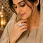 Silver-Tone Pear Cut White CZ Solitaire & Marquise Flower Open Cocktail Ring worn by Pakistani bridal model in ivory embroidered dupatta with Mughal lantern backdrop
