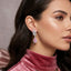 Silver-Tone Pink CZ Teardrop Halo Wheat Leaf Long Drop Earrings