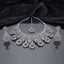 Silver Rose Quartz CZ Grand Mughal Bib Necklace Maang Tikka & Cascade Drop Earrings Bridal Set