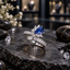 Silver-Tone Blue Teardrop & Leaf-Cluster Ring