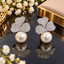 Clover Pearl-Look Earrings with Clear Accents