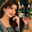 Silver-tone white CZ rectangular stud top with blue tanzanite CZ pavé open trapeze drop earrings