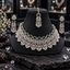 Silver-Tone Green Openwork American Diamond Necklace, Earrings & Bindia Set