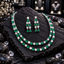 Silver-Tone Green Oval Double Row Necklace & Drop Earrings Set