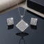 Silver-Tone Micro-Pavé CZ Diamond Checkerboard Pendant Necklace & Earrings Set