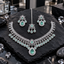 Silver-Tone Mint Green Teardrop Necklace Set with Floral Earrings & Maang Tikka