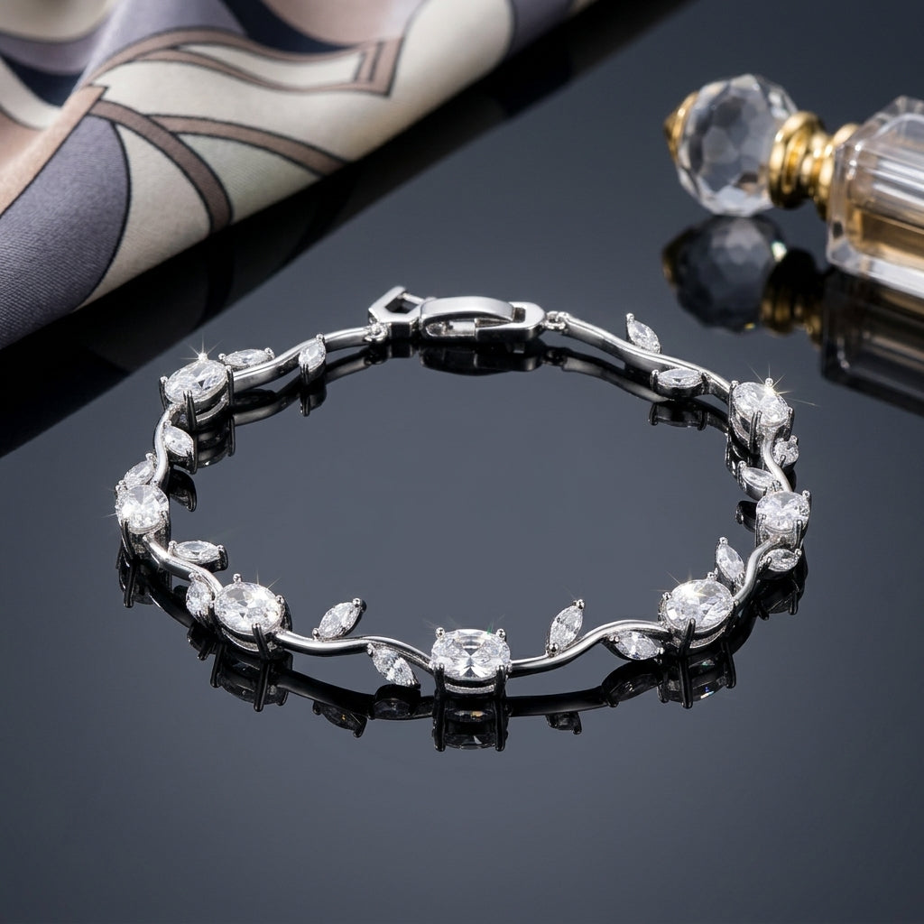 CZ Oval & Marquise Vine Wave Tennis Bracelet — Gold & Silver Tone | Multiple Colors