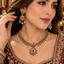 South Indian-Style Gold-Tone Pink & Green Necklace Set with Floral Pendant & Drop Earrings