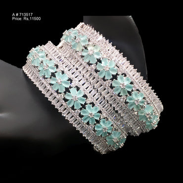 Mint Green Silver Bangles - Designer's Destiny 