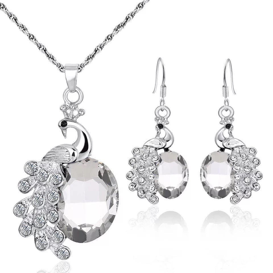 Bride Weddding Necklace Pendant Chain  Peacock Necklaces Earring