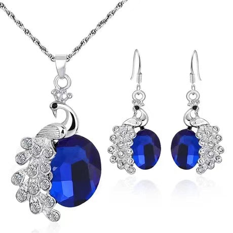 Bride Weddding Necklace Pendant Chain  Peacock Necklaces Earring