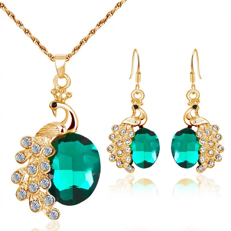 Bride Weddding Necklace Pendant Chain  Peacock Necklaces Earring