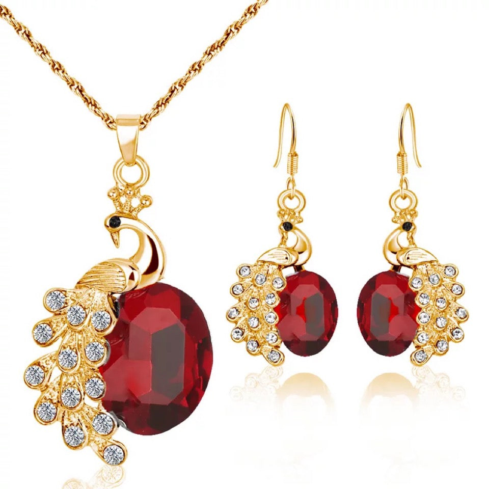 Bride Weddding Necklace Pendant Chain  Peacock Necklaces Earring