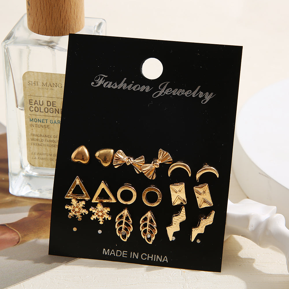 Trendy Gold Geometirc Square Round Pearl Hoop Earrings Set DTE0001